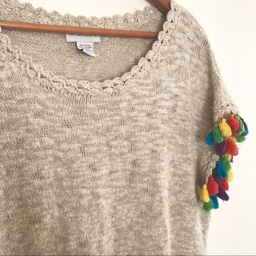 ** Soft Surroundings ** fun tasseled sweater